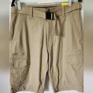 Tan Cargo Shorts with Relaxed Fit and Seam Details